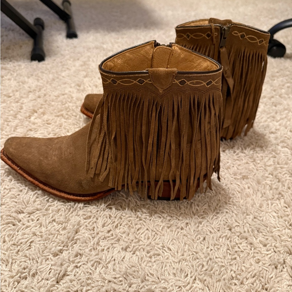 Women’s J.B. Dillon Fringe Suede Ankle Booties - Tan